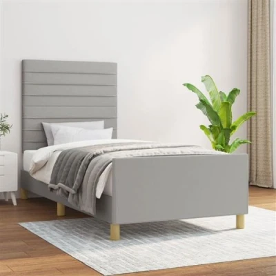 Afbeelding van vidaXL Bedframe met hoofdeinde stof lichtgrijs 90x190 cm