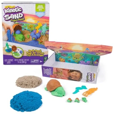 Afbeelding van Kinetic Sand Project Planet Schildpaddenstrand speelset met 396 gram speelzand gereedschap en vormen milieuvriendelijk sensorisch speelgoed