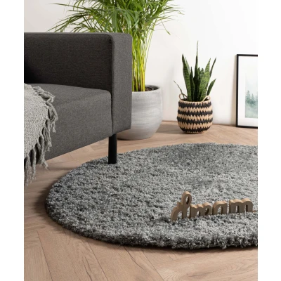Afbeelding van Rond Hoogpolig Tapijt/Vloerkleed Cozy Shaggy Grijs 120 Cm