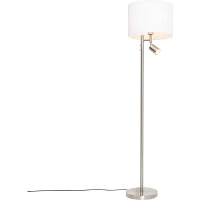 Afbeelding van QAZQA Vloerlamp staal met kap wit en leeslamp Jelena
