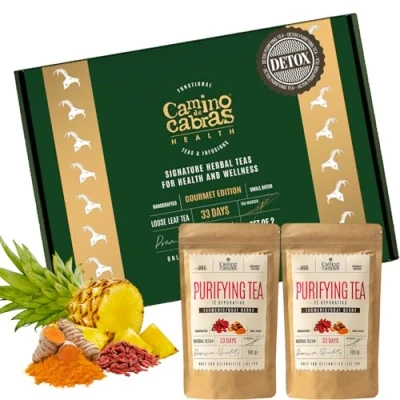 Afbeelding van Cadeauset voor detox infusie, zuiverende en diuretische thee, platte buik, drainfusie, groene presle, paardenbloem, kurkuma, gember, munt, goji bessen, ananas, 2 verpakkingen van 100 g