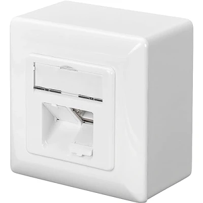 Afbeelding van DIGITUS Cat 6 2 RJ45 Aansluitdoos, opbouwnetwerkstopcontact, horizontale voeding, design mogelijk, zuiver wit