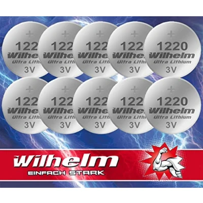 Afbeelding van Wilhelm 10 stuks CR1220 CR 1220 lithiumknoopcellen 3 V 40 mAh Ø 12 x 2 mm DL1220