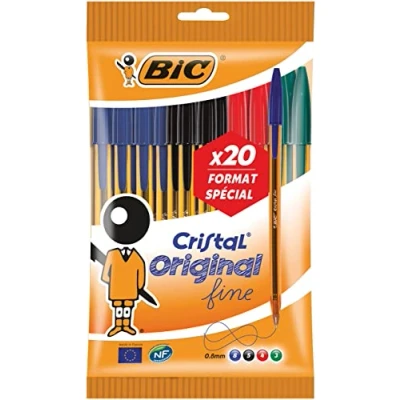 Afbeelding van BIC Cristal Original, balpen, fijne punt (0,8 mm) verschillende kleuren, speciaal formaat, 20 stuks