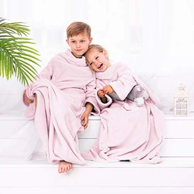 Afbeelding van DecoKing Kiddo kinderdeken met mouwen, 90 x 105 cm, microvezel, poederroze