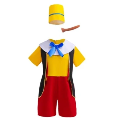 Afbeelding van Lito Angels Verkleedkostuum Pinocchio jurk met hoed en neus, voor kinderen, jongens, maat 6 7 jaar, L