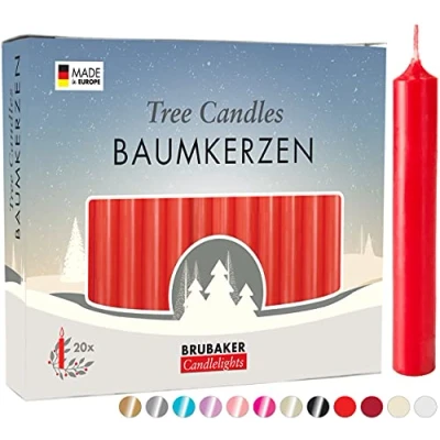 Afbeelding van BRUBAKER 20 Stuks Boomkaarsen Was Kerstmis Kaarsen Piramide Kerstboom Rood
