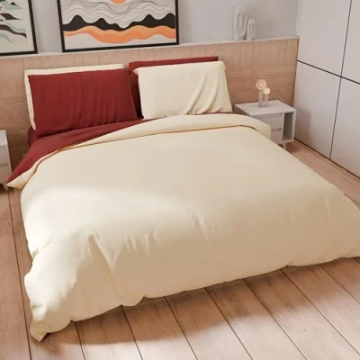 Afbeelding van PETTI Artigiani Italiani Eenpersoons beddengoed 160 x 200 cm (1 kussensloop 50 80 inclusief), zacht microvezel crème Bordeaux