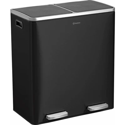 Afbeelding van Homra Quickx prullenbak Afvalscheiding 60 liter Pedaalemmer Zwart Duo 2 x 30 Vuilnisbak voor huishouden en kantoor Recycle Vuilbak keuken Afvalemmer vakken Automatische Soft Close Deksel