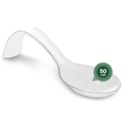 Afbeelding van MAXI PRODUCTS 50 stuks cateringlepels boog kleur transparant 12,8 x 4 cm van recyclebaar kunststof speciaal voor catering, evenementen, deksel, proeverij, food trucks