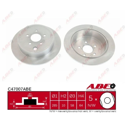 Afbeelding van ABE C47007ABE Remschijf Achteras 286 10 5 58 volledig SUBARU: Impreza III Hatchback, BRZ Coupe, Outback IV, TOYOTA: GT86 Coupe