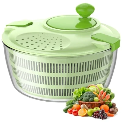 Afbeelding van Vihoom Slacentrifuge, hoogwaardig kunststof, BPA vrij, slacentrifuge met zwengelaandrijving en slakom van 4,5 l mesh, reinigt droogt snel groenten fruit