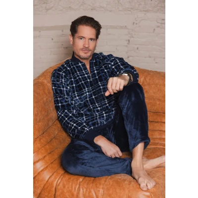 Afbeelding van Fleece geruit heren huispak Blauw Maat XXL