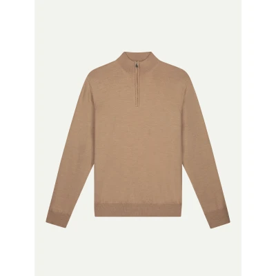 Image de Aurélien Pull avec Fermeture Éclair 100% Laine Mérinos Homme Beige XL Style Méditerranéen Italien Fait à la Main et Luxe Exclusif Chandails