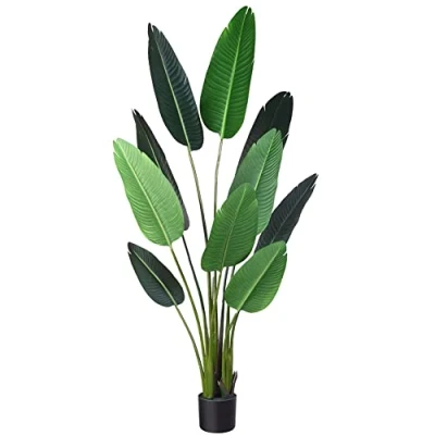 Afbeelding van Fopamtri Kunstmatige paradijsvogel, 160 cm, kunstpalm met 10 stammen voor binnen en buiten, moderne decoratie, potplanten thuis, kantoor, cadeau om op te hangen