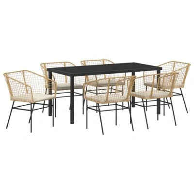 Afbeelding van vidaXL 7 delige Tuin Dining Set met Kussens Bruin Poly Rattan