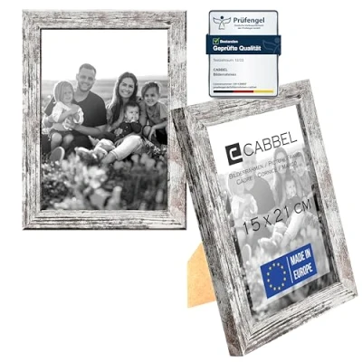 Afbeelding van CABBEL Set van 2 fotolijsten berkenhout, 15 x 21 cm, stevige mdf houten lijst, onbreekbaar plexiglas, om op te hangen en neer zetten, ideaal voor foto&#039;s, afbeeldingen, collages