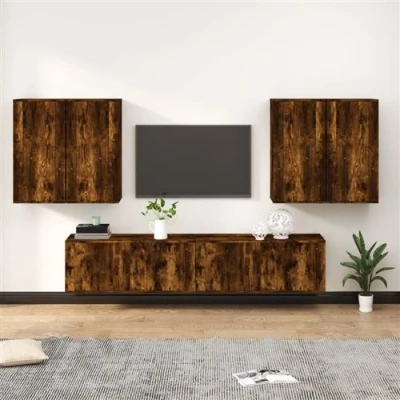 Afbeelding van vidaXL 6 delige Tv meubelset bewerkt hout gerookt eikenkleurig