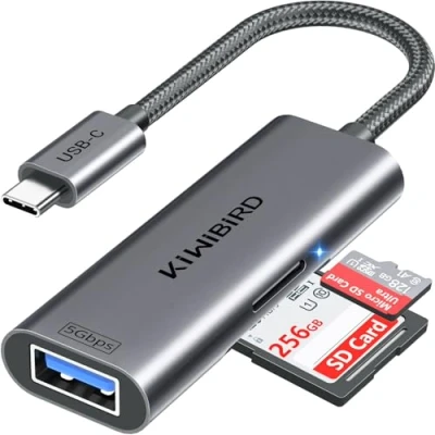 Afbeelding van KiWiBiRD USB C SD kaartlezer Micro naar type Thunderbolt 3 4 adapter voor SDHC SDXC TF UHS I kaarten compatibel met MacBook Air Pro M1 M2 M3 iPad Pro, iPhone 15, Galaxy S24/S23, Android