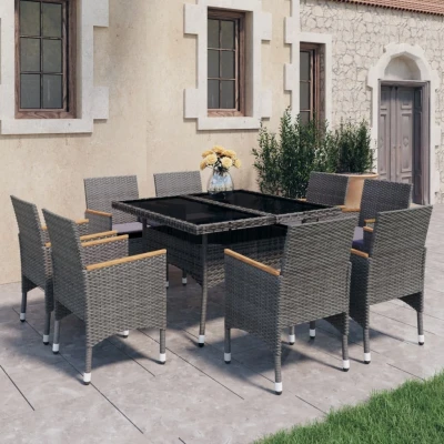 Afbeelding van 9 delige Tuinset poly rattan en acaciahout grijs