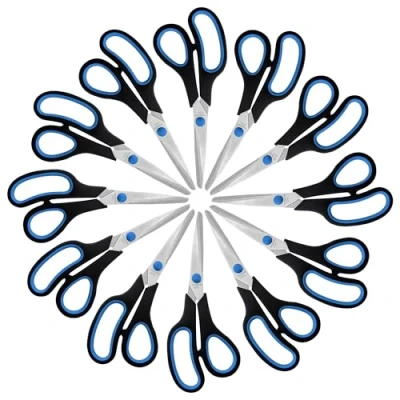 Afbeelding van Belle Vous (12 Pak) Zwart &amp; Blauwe Volwassen Scharen Hobby/Werk Multipack voor Inpakken Scherpe Zware Kwaliteit Bladen Huis/Kantoor