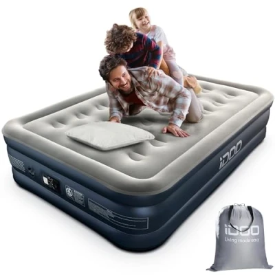 Afbeelding van iDOO opblaasbaar matras, bed met geïntegreerde pomp, zelfopblazen/snel legen in 3 minuten, comfortabele coating, ideaal voor kamperen, 193 x 137 46 cm, 295 kg, max. 2