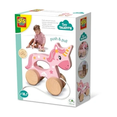 Afbeelding van SES Tiny Talents trekdier 2 in 1 houten unicorn Montessori op maat gemaakt voor kinderhandjes eenhoorn Speelgoed Jaar