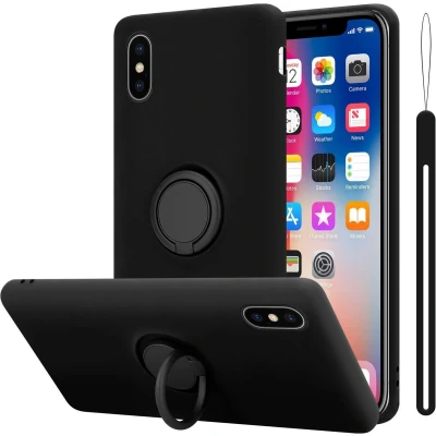 Afbeelding van Cadorabo Hoesje geschikt voor Apple iPhone X / XS in LIQUID ZWART Beschermhoes van flexibel TPU silicone Case Cover met ring