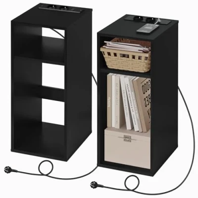 Afbeelding van WOLTU Set van 2 nachtkastjes met stopcontacten en USB poorten voor smalle slaapkamer, nachtkastje open vakken, woonkamer, hout, 25 x 30 60 cm, NTS06sz