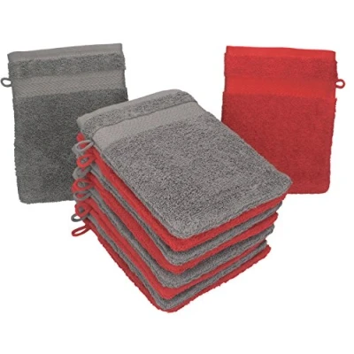 Afbeelding van Betz Set van 10 premium washandjes, 100% katoen, 16 x 21 cm, kleur rood en antraciet