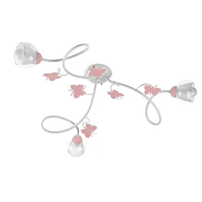 Afbeelding van ONLI Plafondlamp met 3 lampen voor slaapkamer, van wit metaal roze geschilderde vlinders
