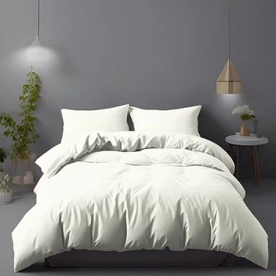 Afbeelding van LivinEase Geborsteld dekbedovertrekset van microvezel, 100 g/m², wit dekbedovertrek met kussenslopen (crème, 240 x 220 cm + 2 65 cm)