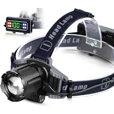 Afbeelding van MIAOKE hoofdlamp, USB oplaadbaar, 10.0000 lumen, super helder, IPX5, waterdicht, 4 modi, met vermogensindicator en waarschuwingslicht voor volwassenen, hardlopen, outdoor, camping
