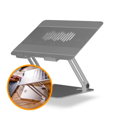 Afbeelding van R2B® Laptop Standaard Verstelbaar en Opvouwbaar Model Den Bosch Zilver 10 t/m 17 inch Laptopstandaard Laptopverhoger Tablet Laptoptafel