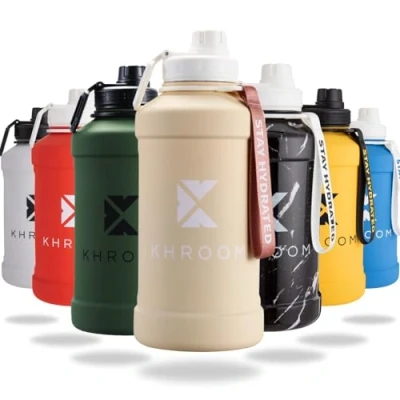 Afbeelding van Khroom Fitness/sportfles, 1,3 l en 2,2 l, fles van roestvrij staal, voor koolzuurhoudende dranken, waterdicht, vaatwasmachinebestendig, enkelwandig, BPA vrij, metallic, 1 liter vanille
