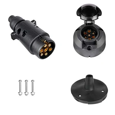 Afbeelding van BEIJISTAR 7 Pin Trailer Plug &amp; Socket met Rubber Pakking, 12V Waterdichte Connector, voor Truck RV Cars Boot Caravan Accessoires Adapter (Rubber Boot)