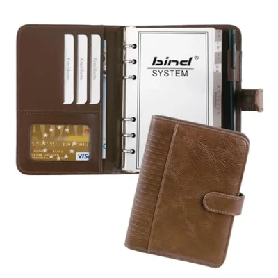 Afbeelding van Bind FINEtouch 16601 A6 PU lederen planner, bruin, ordner ca. 18,5 x 13,5 3,5 cm, systeeminzet met 1 week = 2 pagina&#039;s, planner sluiting