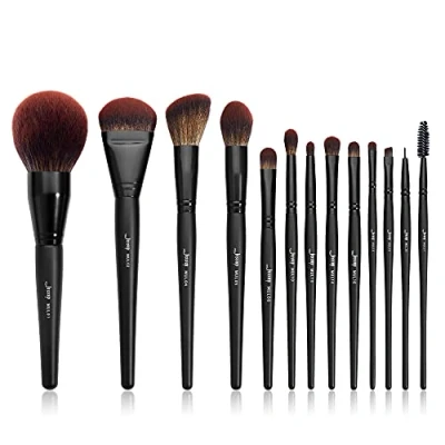 Afbeelding van Jessup Make upkwastenset, 13 delig, foundation, poeder, veganistisch, professioneel, contour, blush highlight, mix van oogschaduw, concealer, spolie, eyeliner kwast, zwart, T300