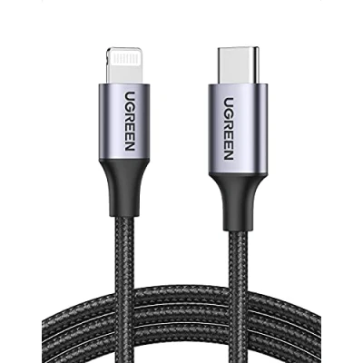 Afbeelding van UGREEN Lightning naar USB C kabel MFi gecertificeerd nylon gevlochten iPhone snellader compatibel met 14 Pro Max 13 12 11 Plus SE 2022 XR XS iPad 2017 AirPods (2 m)