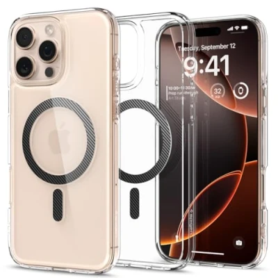 Afbeelding van Spigen Ultra Hybrid MagFit Hoesje Geschikt voor Apple iPhone 16 Pro Compatibel met MagSafe Back Cover Carbon Fiber