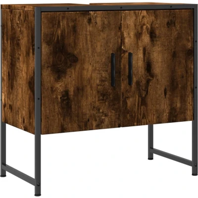 Afbeelding van Badkamerkast 60x33x60 cm bewerkt hout gerookt eikenkleurig