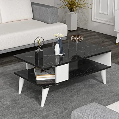 Afbeelding van Salontafel Lycksele 40x90x45 cm marmer zwart en wit