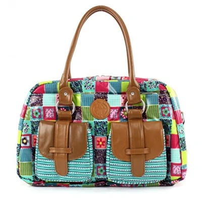 Afbeelding van Lässig luiertas Vintage Metro Flower quilt patchwork levendig meerkleurig Multifunctionele voor mama praktisch met geïsoleerde flessenhouder en waterdicht aankleedkussen, grijs