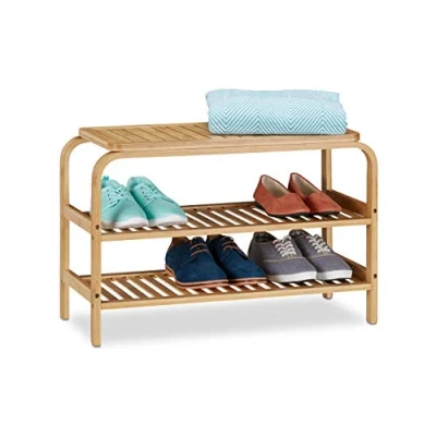 Afbeelding van schoenenbank bamboe voor 6 paar 2 laags 45x70x30 cm halbank