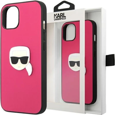 Afbeelding van Karl Lagerfeld KLHCP13SPKMP iPhone 13 mini 5.4 roze/roze hardcase Leer Ikonik Karl`s Head Metaal