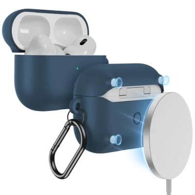 Afbeelding van ESR AirPods Pro 2 hoes (2023/2022/2019) met HaloLock, compatibel 2e/1e generatie (USB C/Lightning kabel), ondersteunt magnetisch opladen, zichtbare statusindicator, blauw