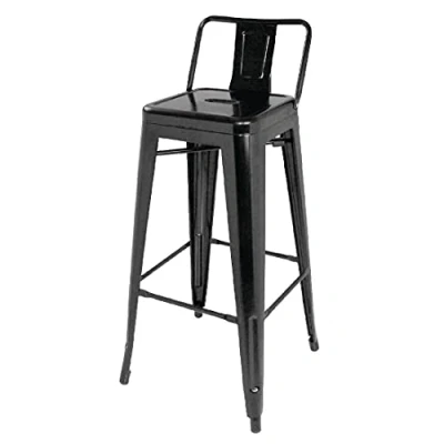 Afbeelding van Bolero Bistro gegalvaniseerd stalen barkruk met rugleuning zwart (4 stuks)