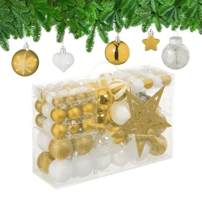 Afbeelding van Relaxdays kerstballen kerstboomversiering kerstboom ballen kunststof set van 101 goud