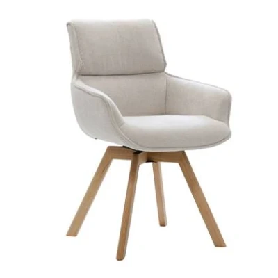 Afbeelding van Giga Meubel Eetkamerstoel Else Beige Stof/Eikenhout Draaibaar Set van 2