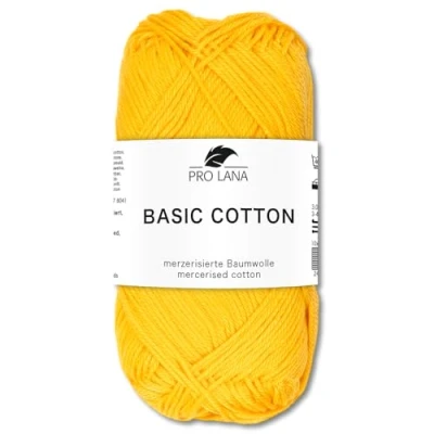 Afbeelding van Frida&#039;s Wollhaus Pro Lana Basic katoenen wol voor breien en haken, 50 g, 64 kleuren (122 zonnegeel)